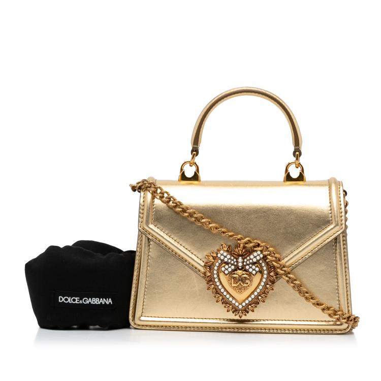 Pre Owned Dolce & Gabbana Gold Small Devotion Satchel