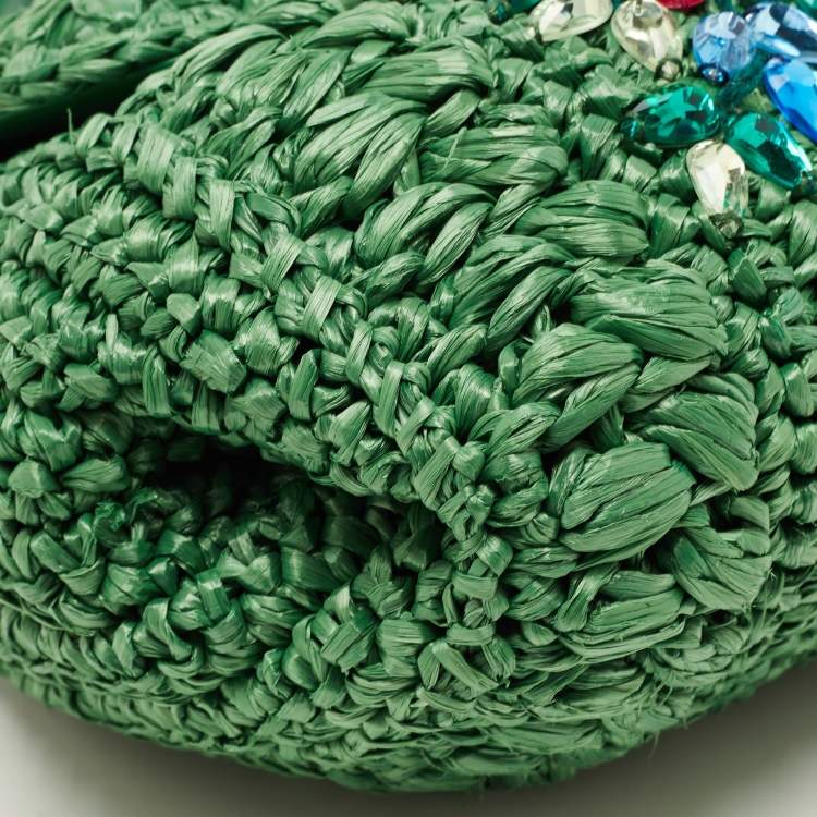 Pre Owned Dolce & Gabbana Green Straw Crystal Embellished Miss Bonita Shoulder Bag