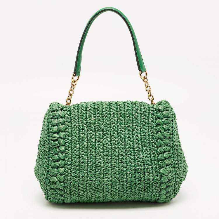 Pre Owned Dolce & Gabbana Green Straw Crystal Embellished Miss Bonita Shoulder Bag