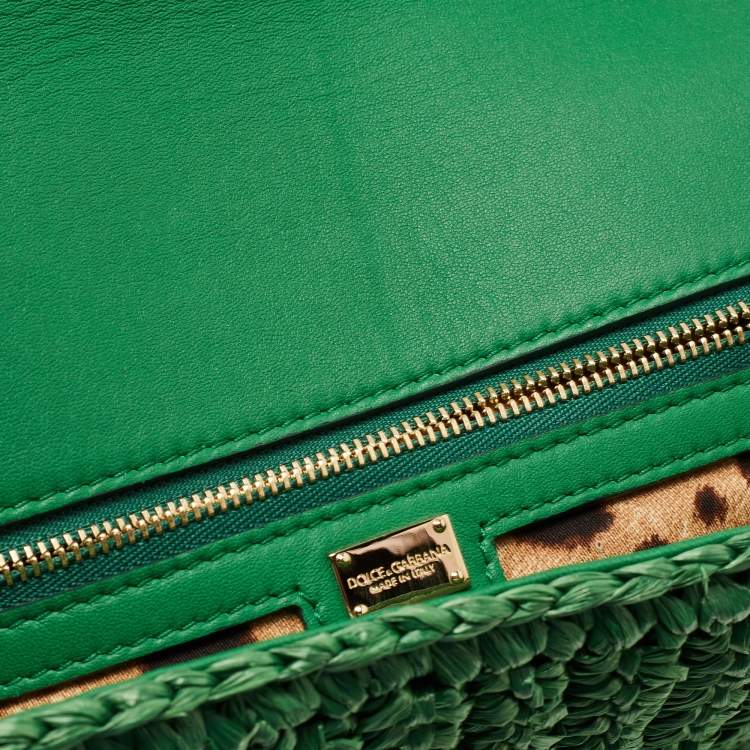 Pre Owned Dolce & Gabbana Green Straw Crystal Embellished Miss Bonita Shoulder Bag
