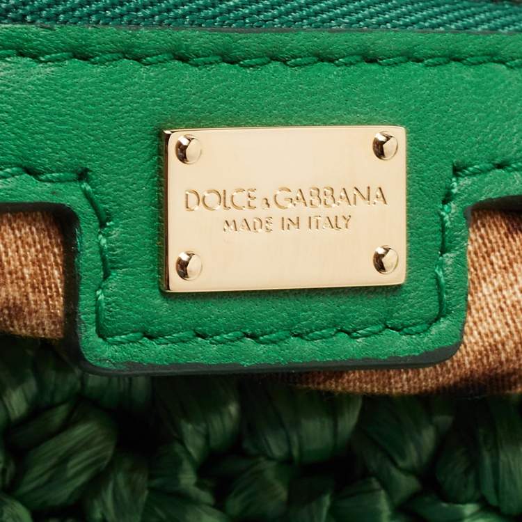 Pre Owned Dolce & Gabbana Green Straw Crystal Embellished Miss Bonita Shoulder Bag