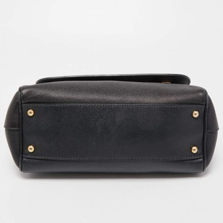 Pre Owned Dolce & Gabbana Black Leather Medium Miss Sicily Top Handle Bag