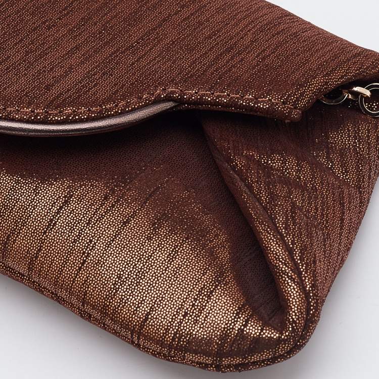 Pre Owned Dolce & Gabbana Metallic Brown Glitter Suede Chain Pochette