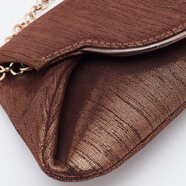 Pre Owned Dolce & Gabbana Metallic Brown Glitter Suede Chain Pochette