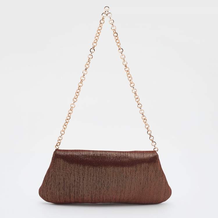 Pre Owned Dolce & Gabbana Metallic Brown Glitter Suede Chain Pochette