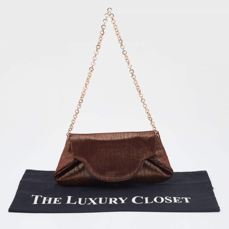 Pre Owned Dolce & Gabbana Metallic Brown Glitter Suede Chain Pochette