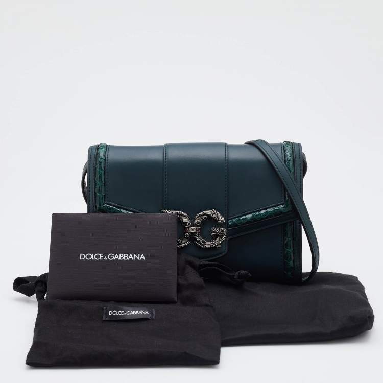 Pre Owned Dolce & Gabbana Green Leather and Python DG Amore Crossbody Bag