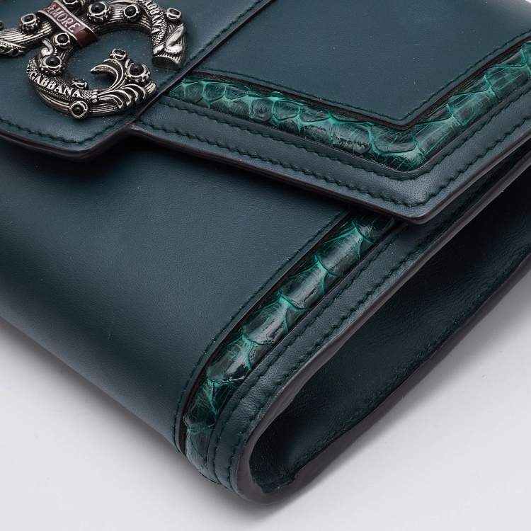 Pre Owned Dolce & Gabbana Green Leather and Python DG Amore Crossbody Bag