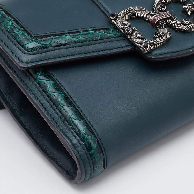 Pre Owned Dolce & Gabbana Green Leather and Python DG Amore Crossbody Bag