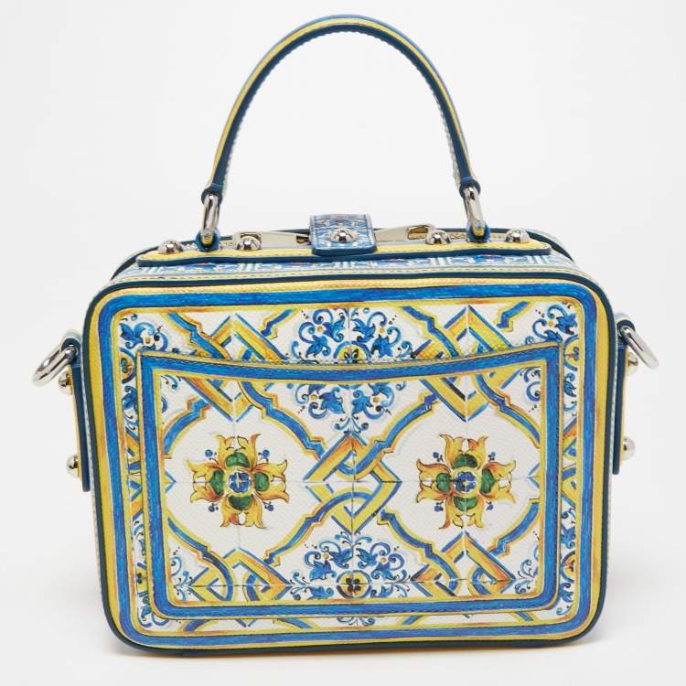 Pre Owned Dolce & Gabbana Multicolor Majolica Print Leather Rosaria Box Top Handle Bag
