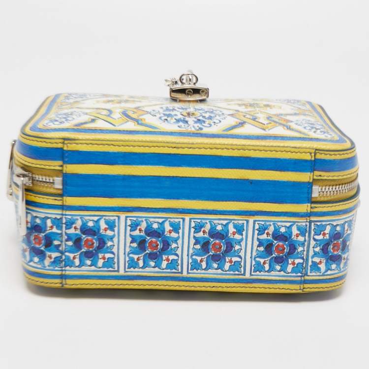 Pre Owned Dolce & Gabbana Multicolor Majolica Print Leather Rosaria Box Top Handle Bag