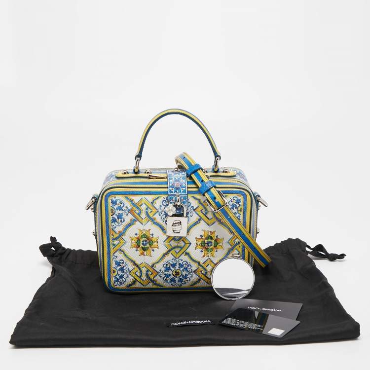 Pre Owned Dolce & Gabbana Multicolor Majolica Print Leather Rosaria Box Top Handle Bag