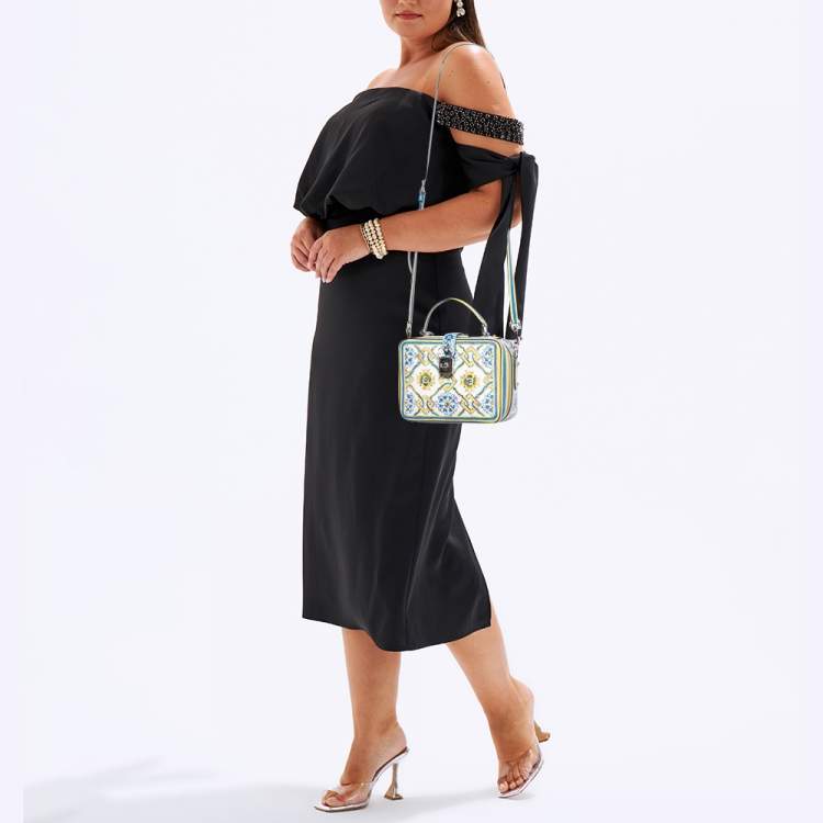 Pre Owned Dolce & Gabbana Multicolor Majolica Print Leather Rosaria Box Top Handle Bag