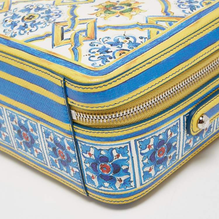 Pre Owned Dolce & Gabbana Multicolor Majolica Print Leather Rosaria Box Top Handle Bag
