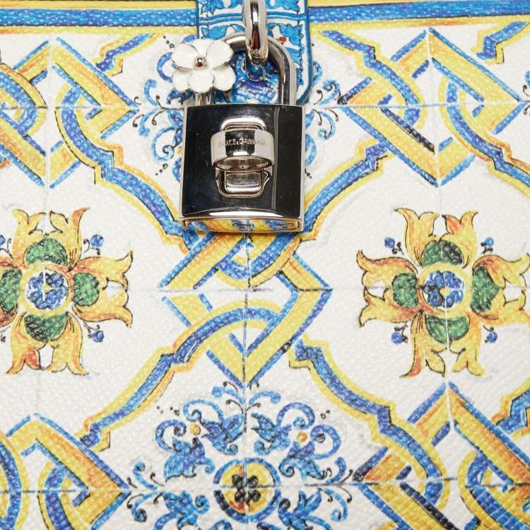 Pre Owned Dolce & Gabbana Multicolor Majolica Print Leather Rosaria Box Top Handle Bag