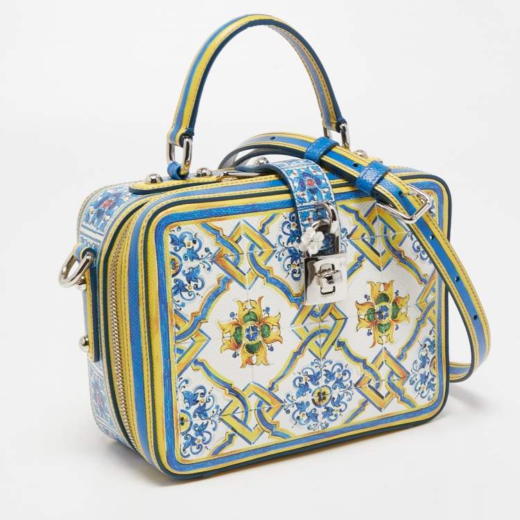 Pre Owned Dolce & Gabbana Multicolor Majolica Print Leather Rosaria Box Top Handle Bag