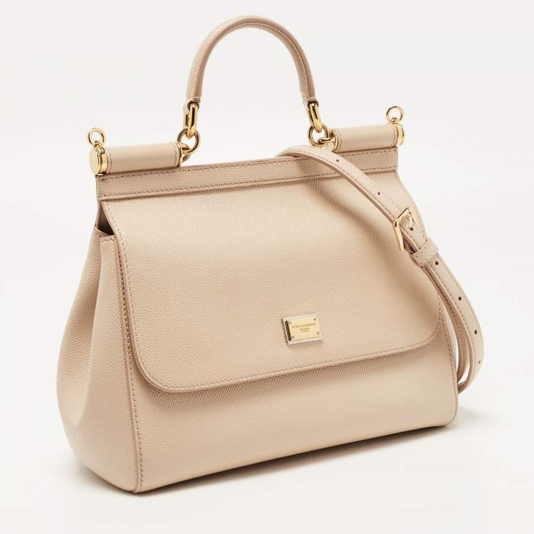 مملوكة مسبقًا Dolce & Gabbana Beige Leather Medium Miss Sicily Top Handle Bag