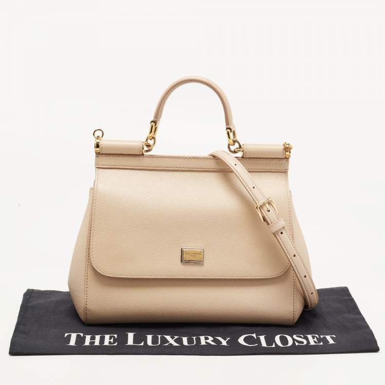 مملوكة مسبقًا Dolce & Gabbana Beige Leather Medium Miss Sicily Top Handle Bag