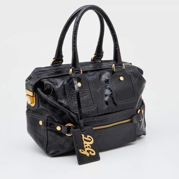 Pre Owned D&G Black Patent Leather Frame Front Pocket Bag