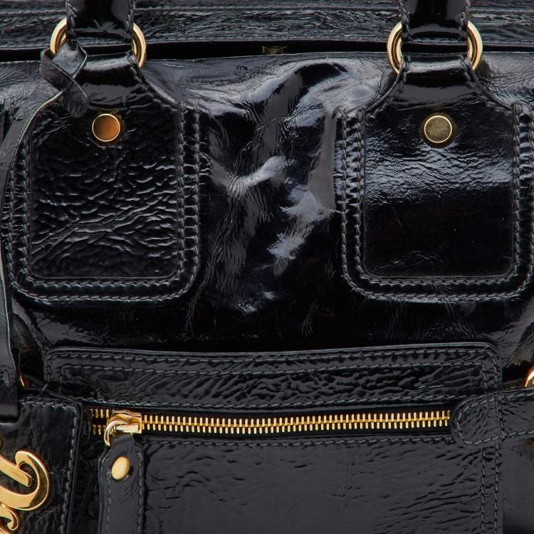 Pre Owned D&G Black Patent Leather Frame Front Pocket Bag