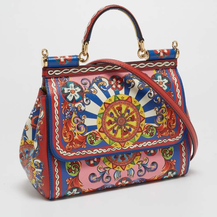 Pre Owned Dolce & Gabbana Multicolor Teatro Dei Pupi Print Leather Medium Miss Sicily Top Handle Bag