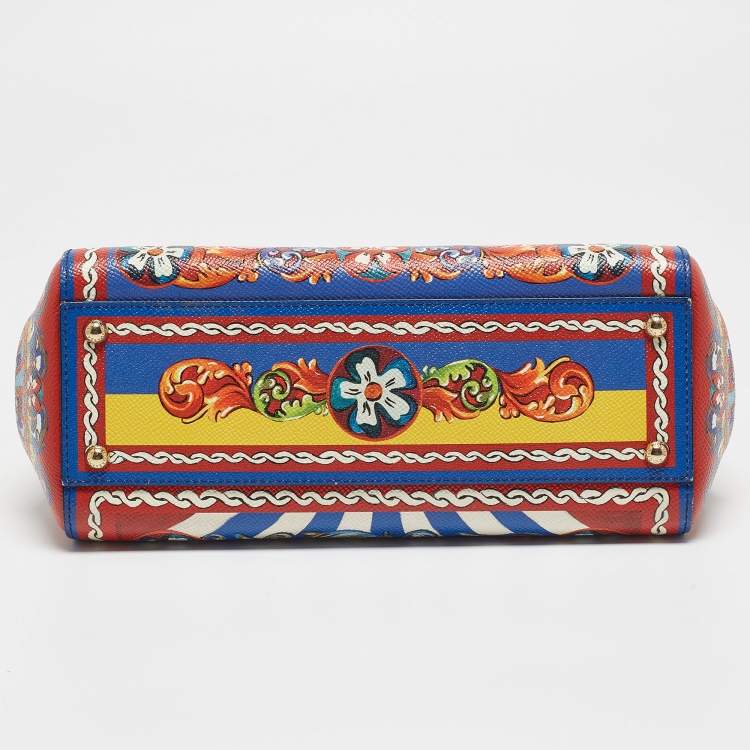 Pre Owned Dolce & Gabbana Multicolor Teatro Dei Pupi Print Leather Medium Miss Sicily Top Handle Bag