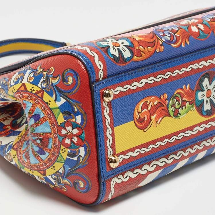 Pre Owned Dolce & Gabbana Multicolor Teatro Dei Pupi Print Leather Medium Miss Sicily Top Handle Bag