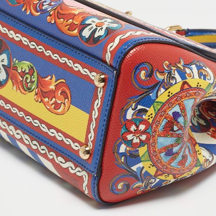 Pre Owned Dolce & Gabbana Multicolor Teatro Dei Pupi Print Leather Medium Miss Sicily Top Handle Bag