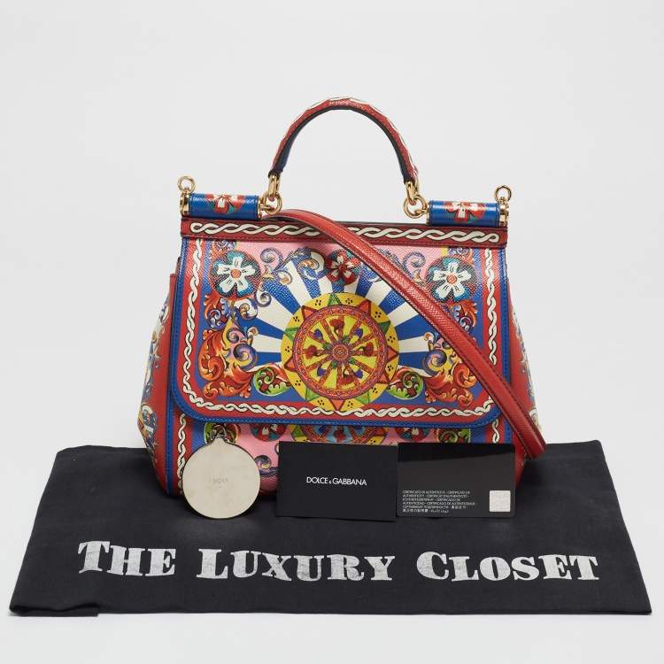 Pre Owned Dolce & Gabbana Multicolor Teatro Dei Pupi Print Leather Medium Miss Sicily Top Handle Bag