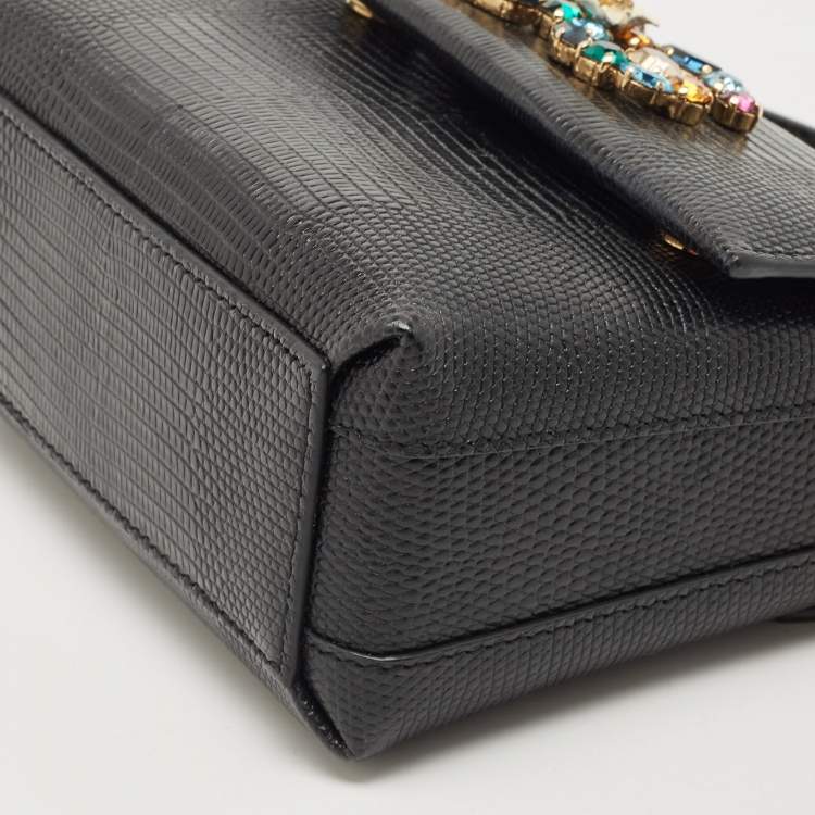 Pre Owned Dolce & Gabbana Black Lizard Embossed Leather DG Millennials Top Handle Bag