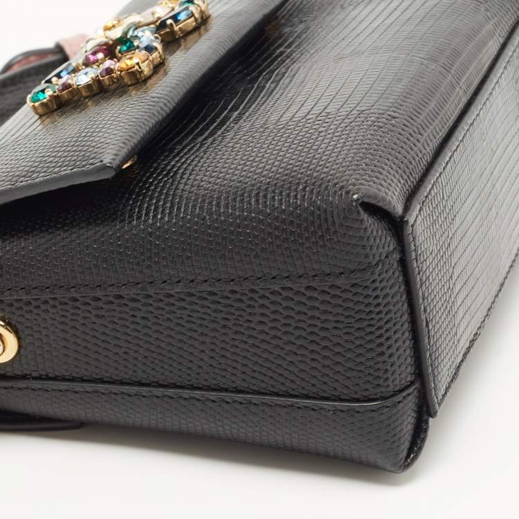 Pre Owned Dolce & Gabbana Black Lizard Embossed Leather DG Millennials Top Handle Bag