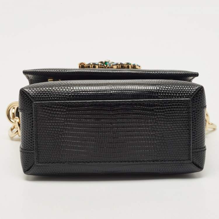 Pre Owned Dolce & Gabbana Black Lizard Embossed Leather DG Millennials Top Handle Bag