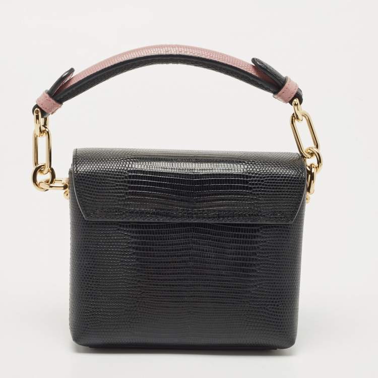 Pre Owned Dolce & Gabbana Black Lizard Embossed Leather DG Millennials Top Handle Bag