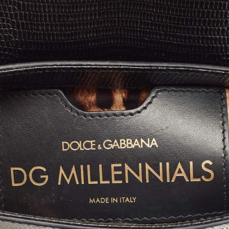 Pre Owned Dolce & Gabbana Black Lizard Embossed Leather DG Millennials Top Handle Bag