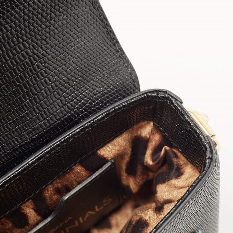 Pre Owned Dolce & Gabbana Black Lizard Embossed Leather DG Millennials Top Handle Bag