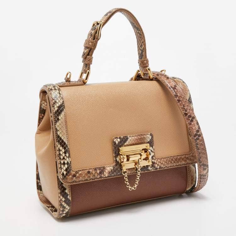 Pre Owned Dolce & Gabbana Multicolor Leather and Python Medium Miss Monica Top Handle Bag