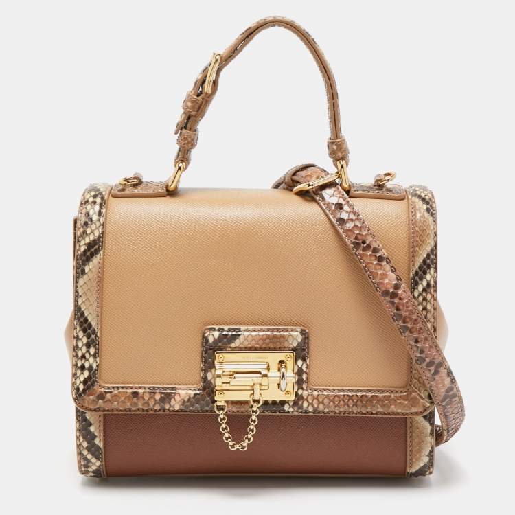 Pre Owned Dolce & Gabbana Multicolor Leather and Python Medium Miss Monica Top Handle Bag