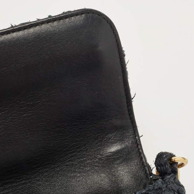 Pre Owned Dolce & Gabbana Navy Blue/Multicolor Printed Canvas and Straw Padlock Shoulder Bag