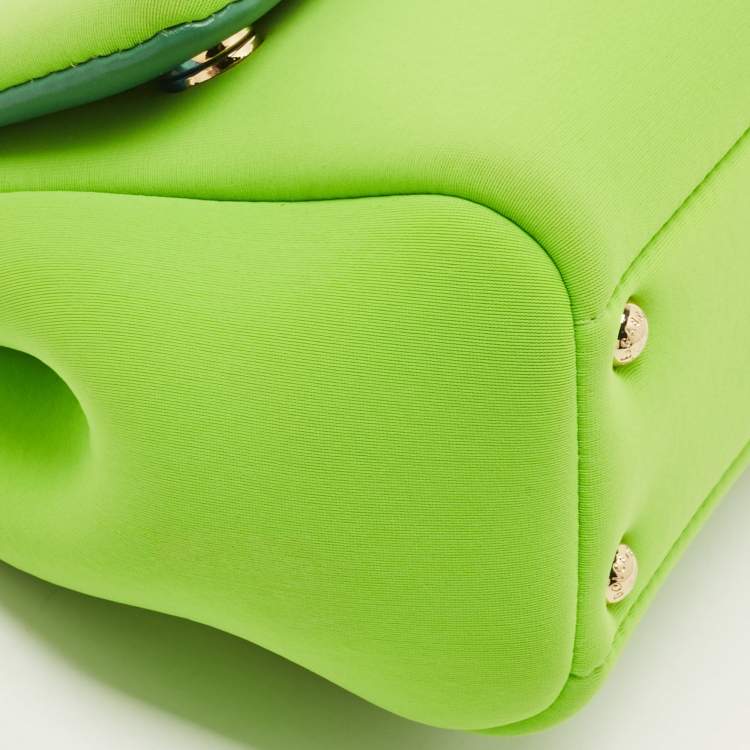 Pre Owned Dolce & Gabbana Neon Green Neoprene and Leather Small Miss Sicily Top Handle Bag