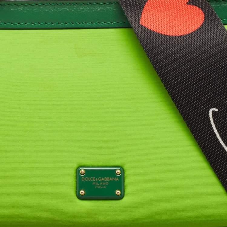 Pre Owned Dolce & Gabbana Neon Green Neoprene and Leather Small Miss Sicily Top Handle Bag