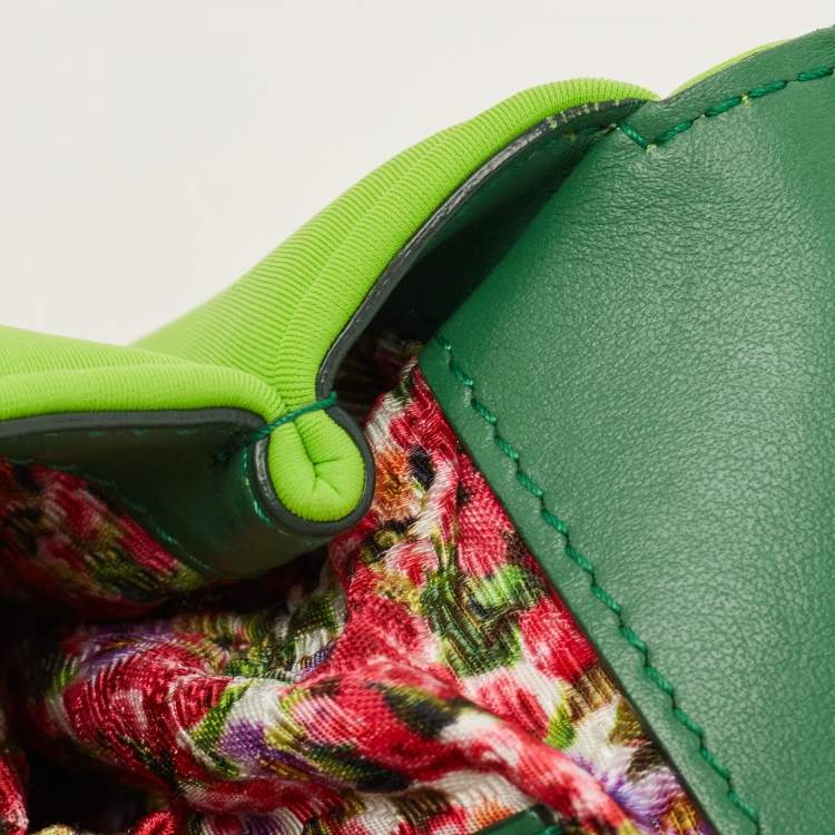 Pre Owned Dolce & Gabbana Neon Green Neoprene and Leather Small Miss Sicily Top Handle Bag