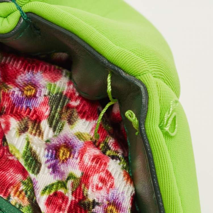 Pre Owned Dolce & Gabbana Neon Green Neoprene and Leather Small Miss Sicily Top Handle Bag