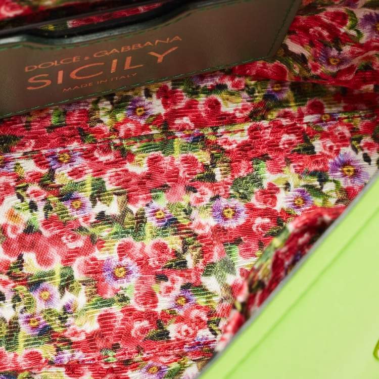 Pre Owned Dolce & Gabbana Neon Green Neoprene and Leather Small Miss Sicily Top Handle Bag