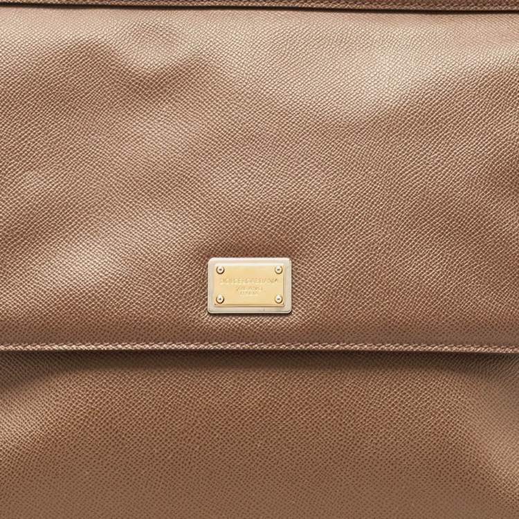 Pre Owned Dolce & Gabbana Beige Leather Large Miss Sicily Top Handle Bag