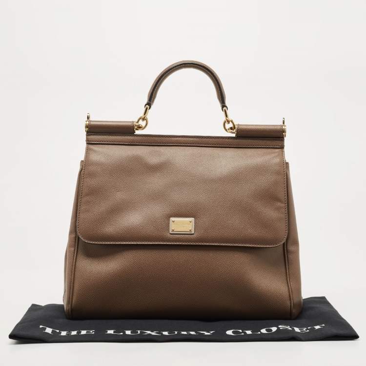 Pre Owned Dolce & Gabbana Beige Leather Large Miss Sicily Top Handle Bag