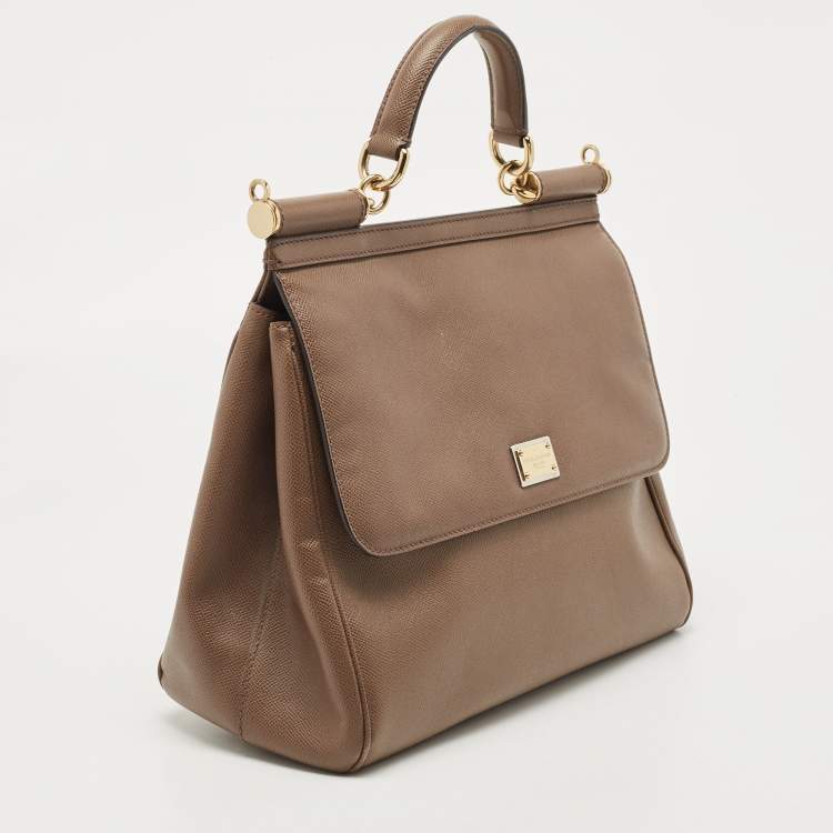 Pre Owned Dolce & Gabbana Beige Leather Large Miss Sicily Top Handle Bag