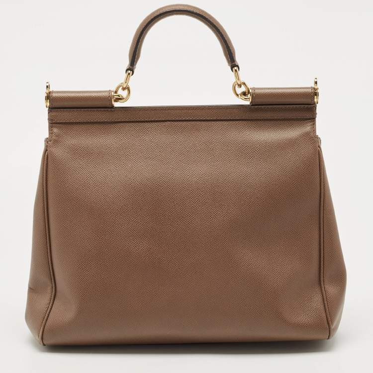 Pre Owned Dolce & Gabbana Beige Leather Large Miss Sicily Top Handle Bag