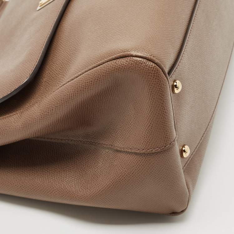 Pre Owned Dolce & Gabbana Beige Leather Large Miss Sicily Top Handle Bag