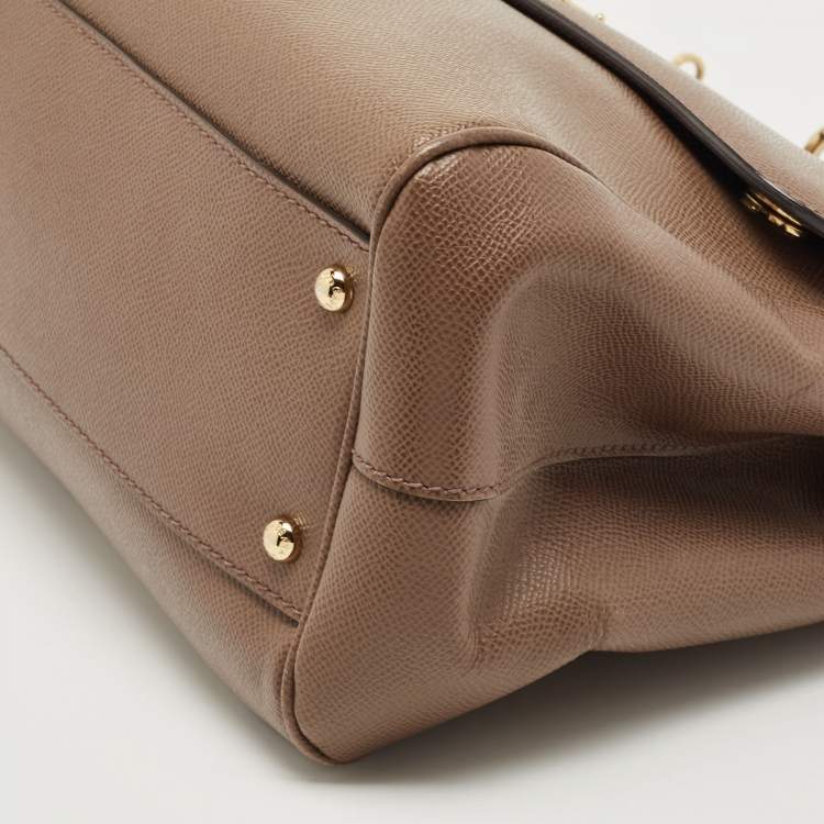 Pre Owned Dolce & Gabbana Beige Leather Large Miss Sicily Top Handle Bag