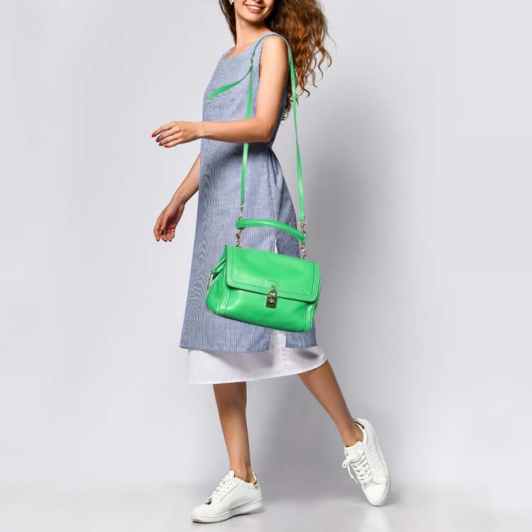 Pre Owned Dolce & Gabbana Green Leather Padlock Top Handle Bag